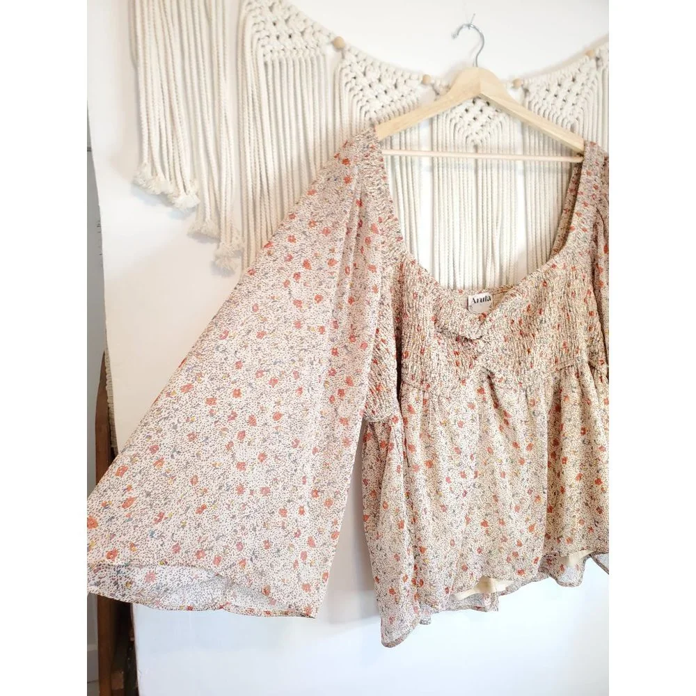 Arula Altar'd State Floral Metallic Smocked Top 3X - Picture 4 of 7